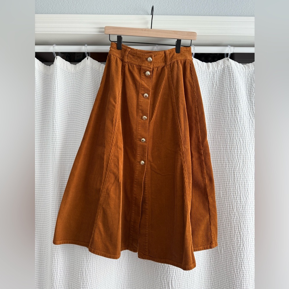 Zara Orange Midi A-line Pleated Skirt